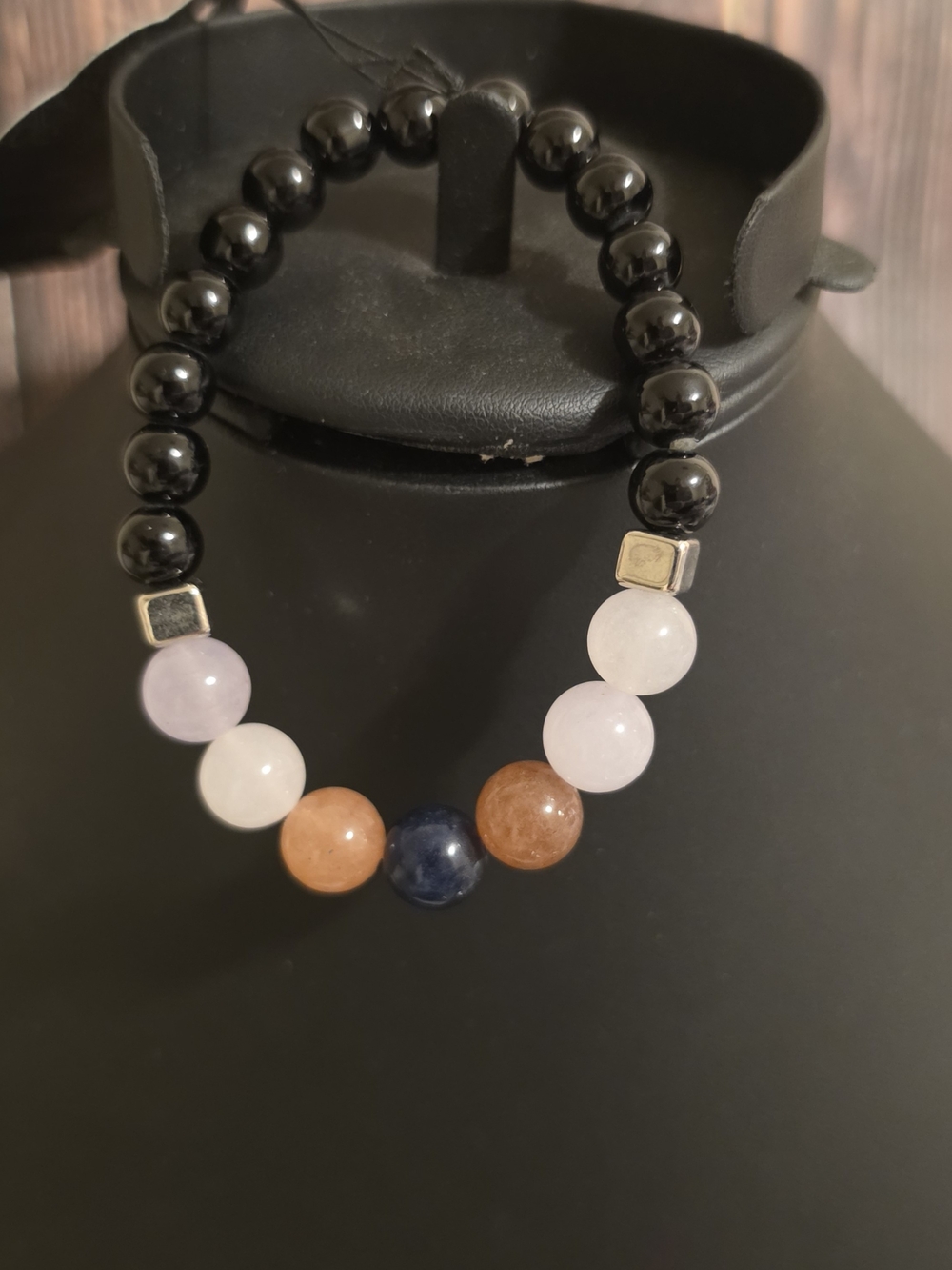 paparazzi Black Bead Bracelet with Pink, Orange, and Blue Accents